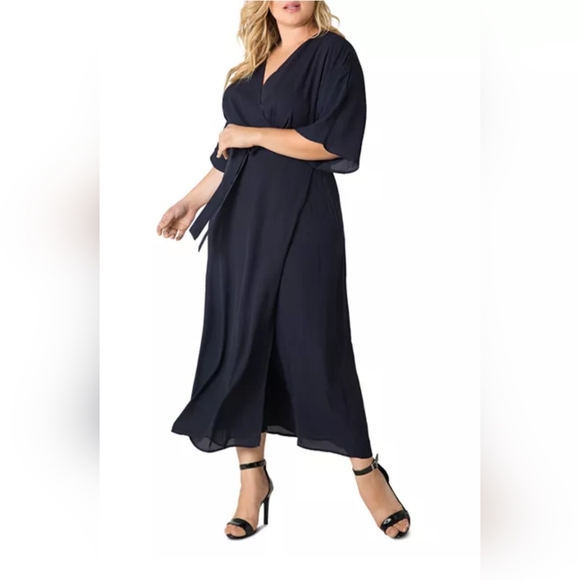 NWT Standard & Practice Navy Blue Kimono Sleeve Wrap Maxi Dress Size 3X - Picture 1 of 5